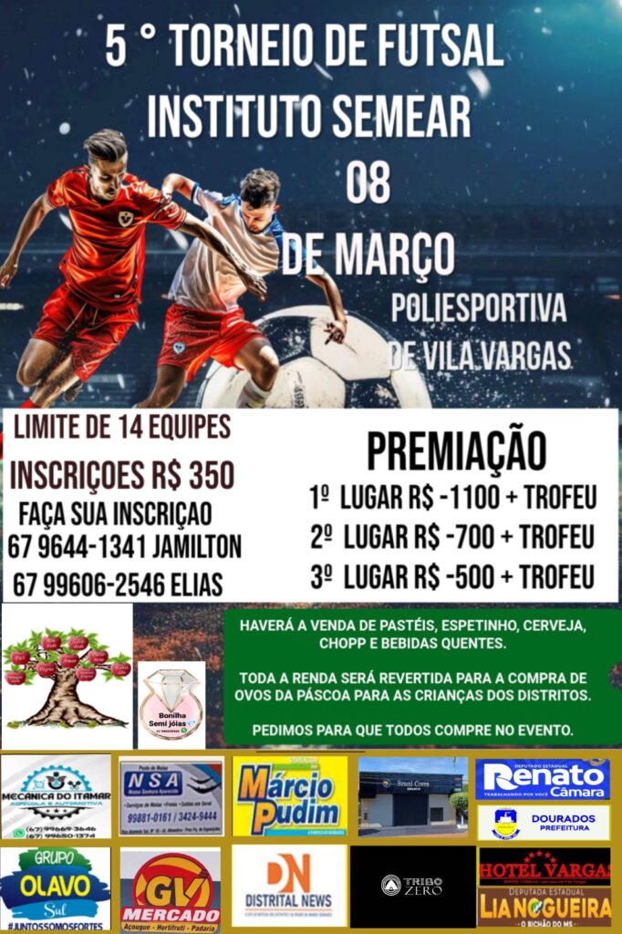 5º TORNEIO DO INSTITUTO SEMEAR SERÁ NESTE DOMINGO EM VILA VARGAS