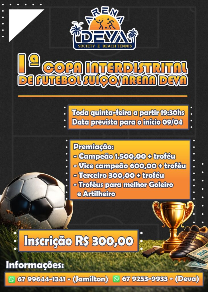 1ª COPA INTERDISTRITAL DE FUTEBOL SUÍÇO/ARENA DEVA COMEÇA DIA 9 DE ABRIL