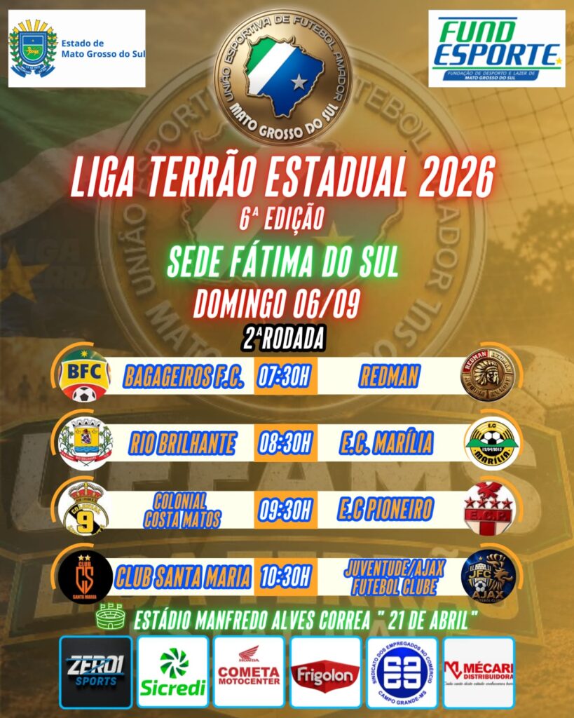 LIGA TERRÃO – FASE FÁTIMA DO SUL DOMINGO É DIA DE MAIS QUATRO JOGOS!