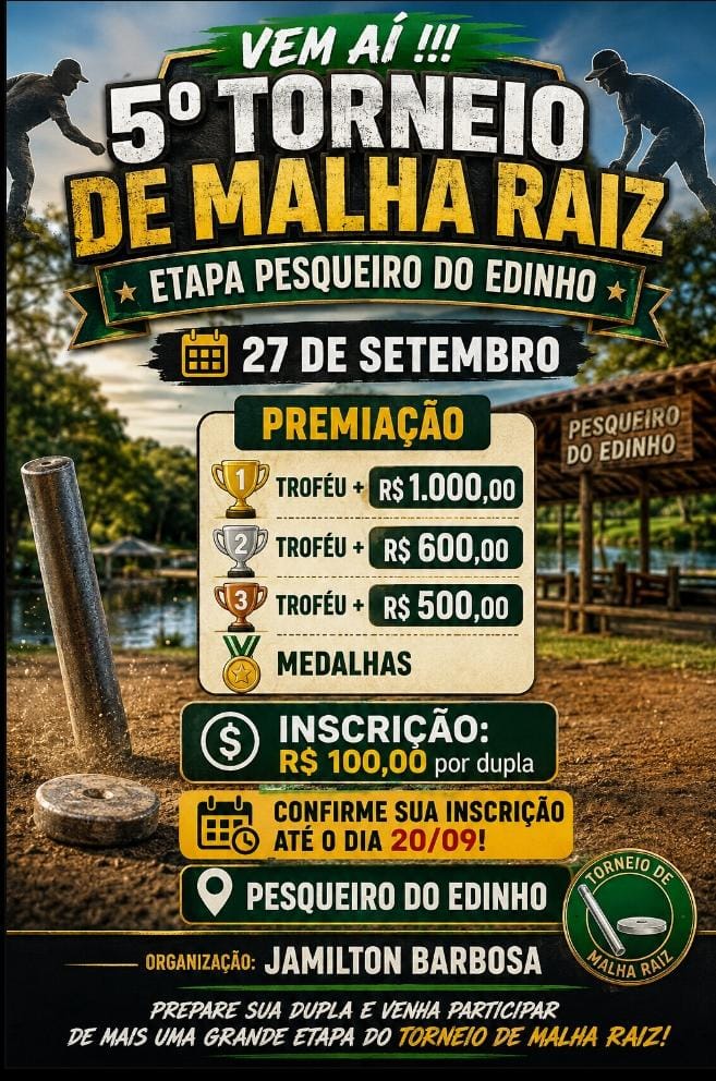 VEM AÍ A 5ª ETAPA DO TORNEIO DE MALHA RAIZ
